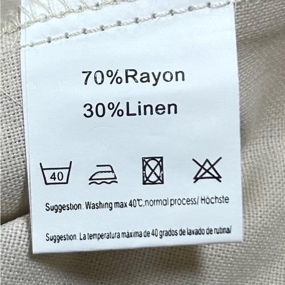 NWT Cream Straight Leg Linen Blend Pants w/ Elastic Waist and Relaxed Fit. XL - Picture 9 of 10